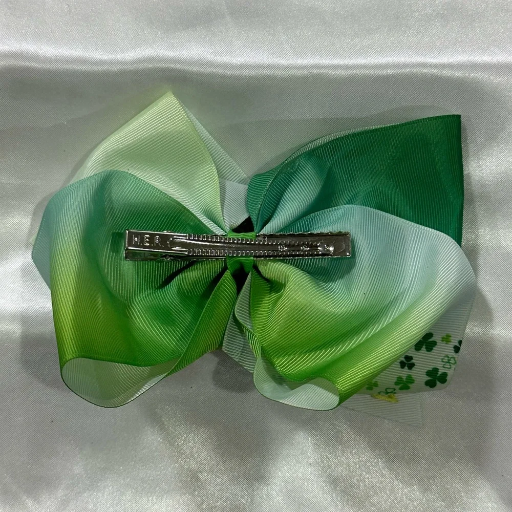 Green Glitter Clover Girls Hair Bow - bundle 2+ and save on shipping.
